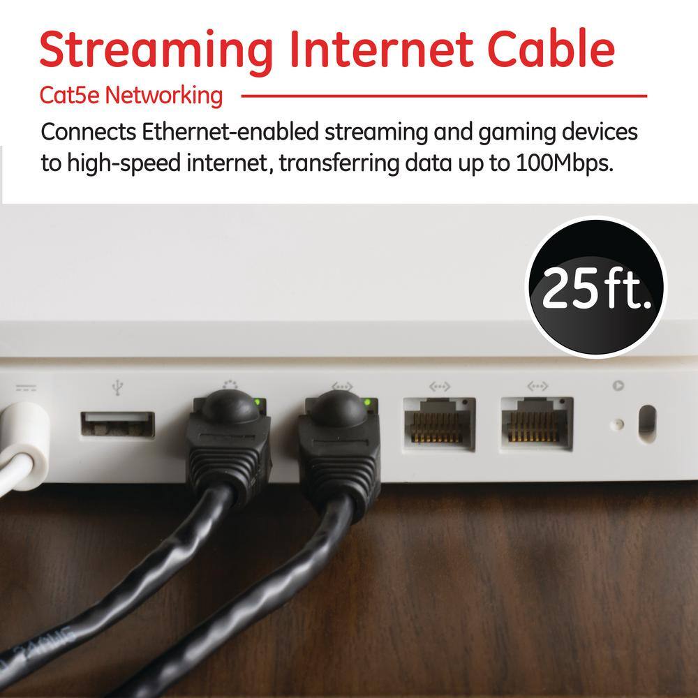 GE 25 ft. Cat5E Ethernet Networking Cable in Black 33764