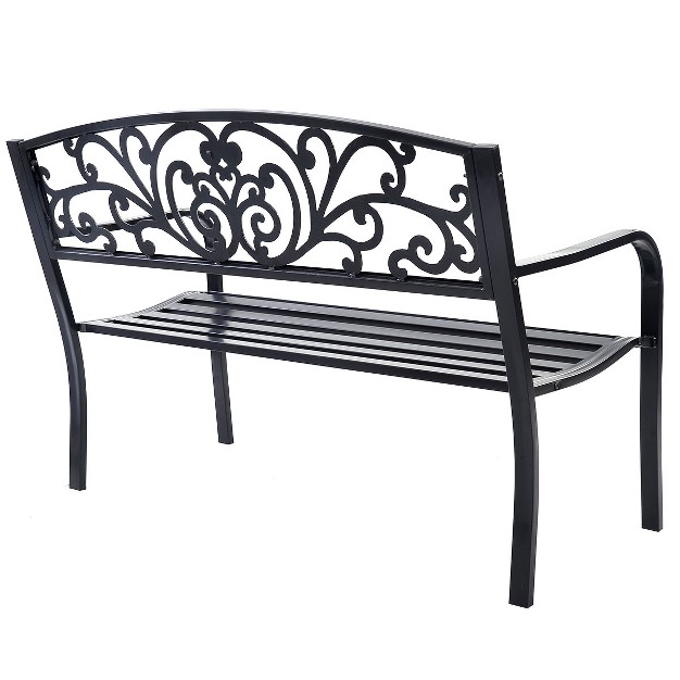 Tangkula 50 quot patio Bench Porch Chair Steel Frame Cast Iron Loveseat W Backrest For Park Garden