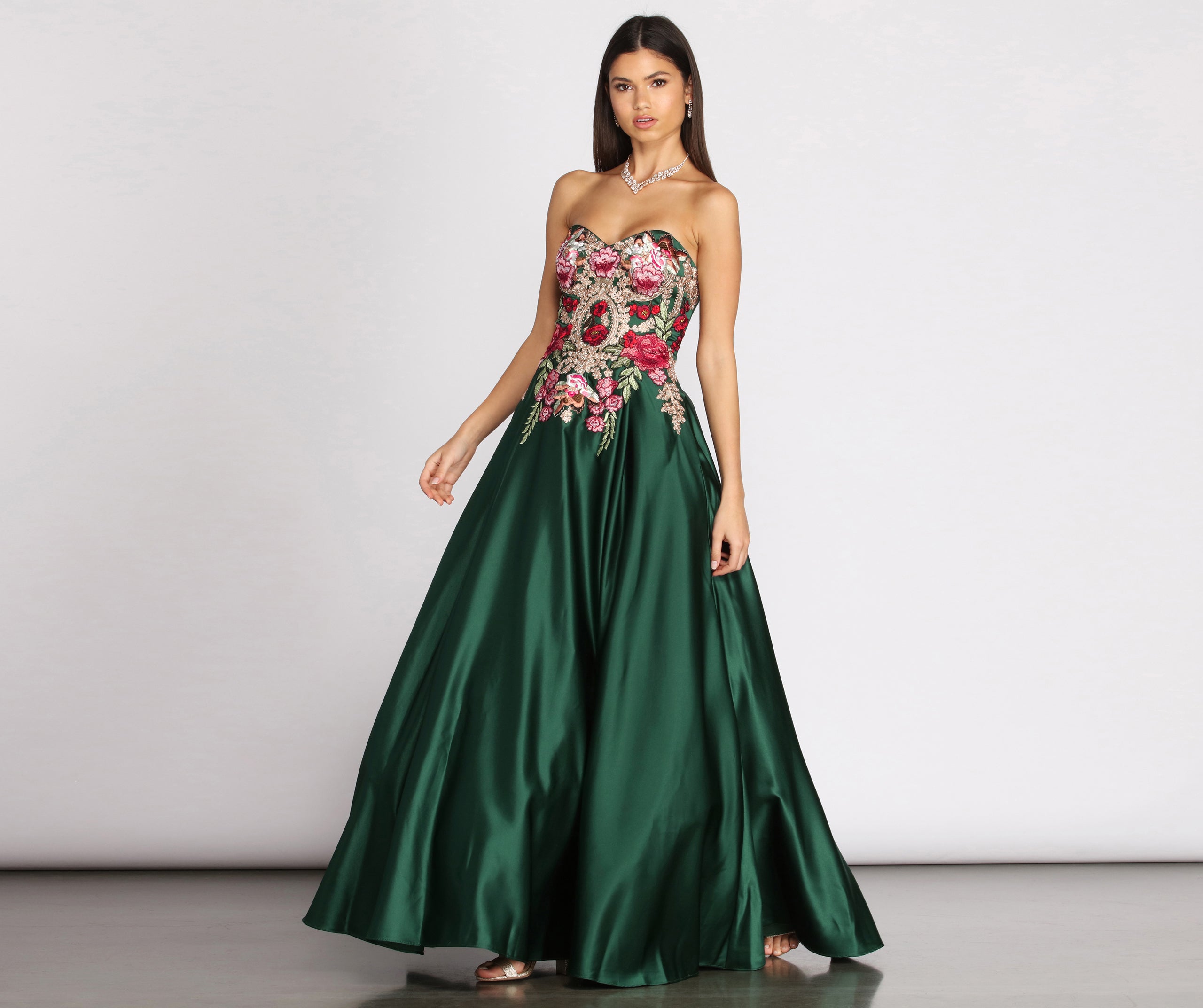 Joanne Floral Satin Ball Gown