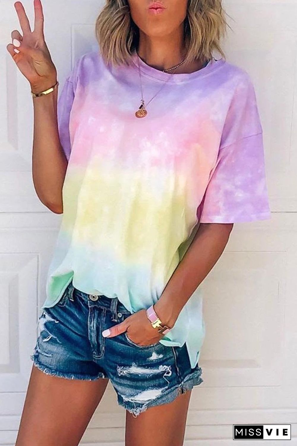 O Neck Tie-dye Multicolor T-shirt