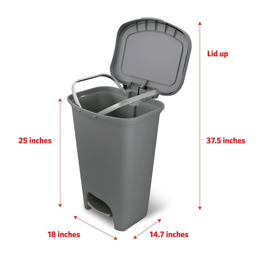 Glad 13 Gal. Gray Step-On Plastic Trash Can with Clorox Odor Protection of The Lid GLD-74131-1