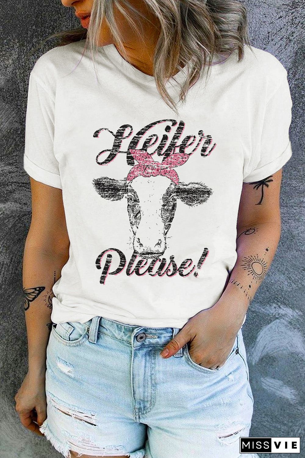 White Heifer Please Cute Graphic Print T Shirt