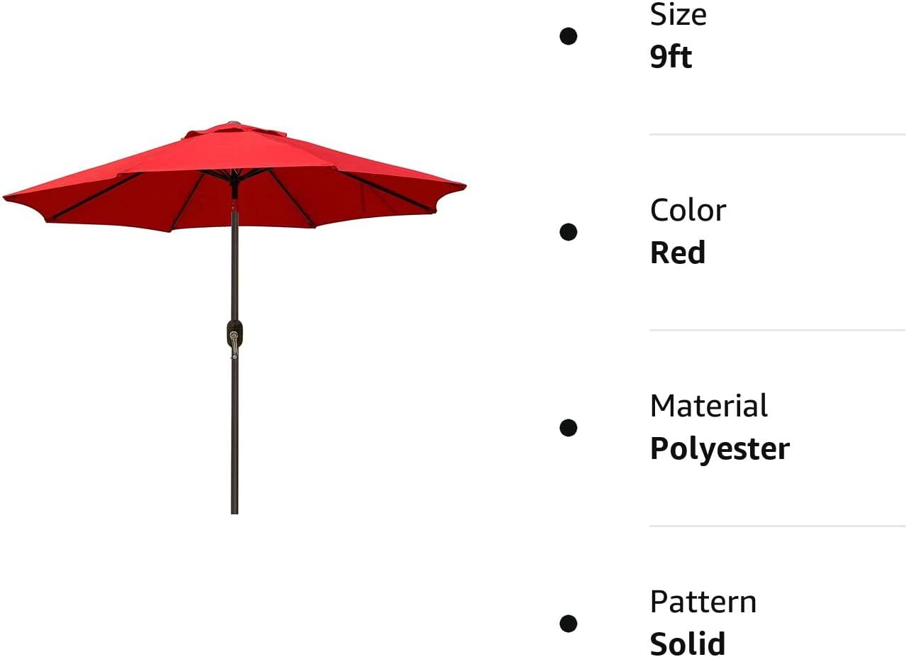 9' Outdoor Market Patio Umbrella with Push Button Tilt and Crank, 8 Ribs (Tan)