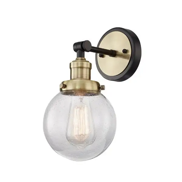 1 Light Vanity Light in Black W/Antique brass with Clear Seedy Glass - W:5.98*H:11.65*E:7.95