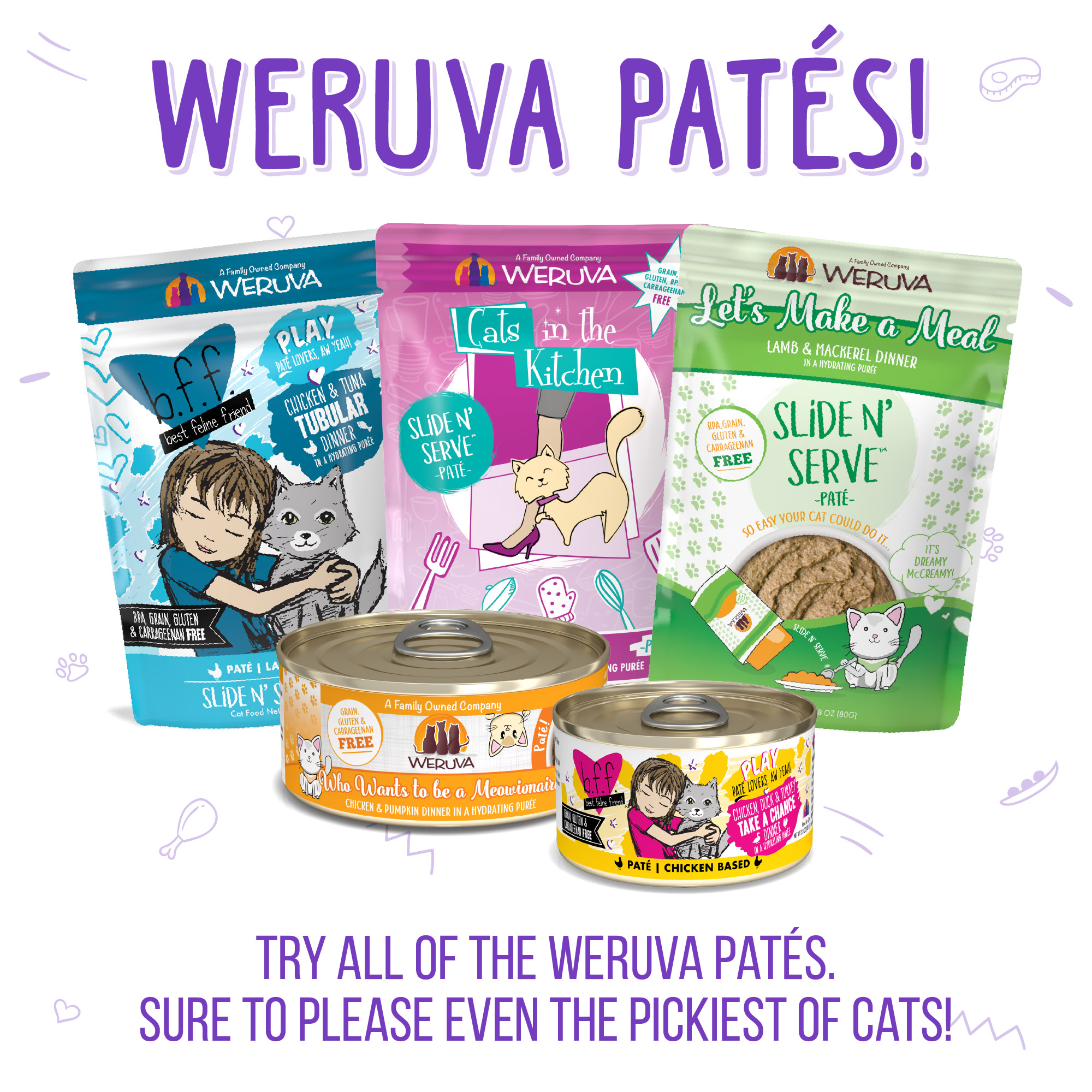 Weruva Pate Meal or No Deal! Chicken  Beef Dinner in a Hydrating Puree Wet Cat Food， 3 oz.， Case of 12