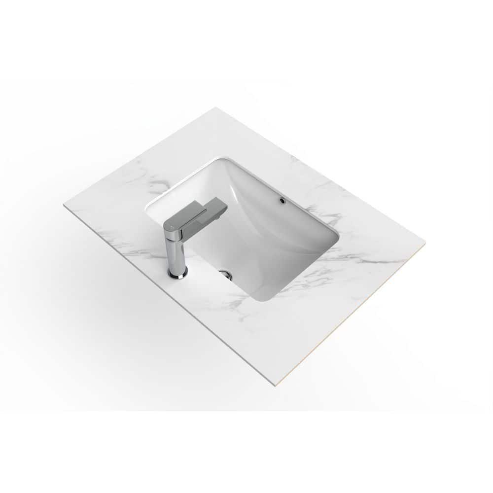 castellousa Cassandra 30 in W x 22 in D Porcelain Vanity Top in White Marble Finish with White Sink Basin