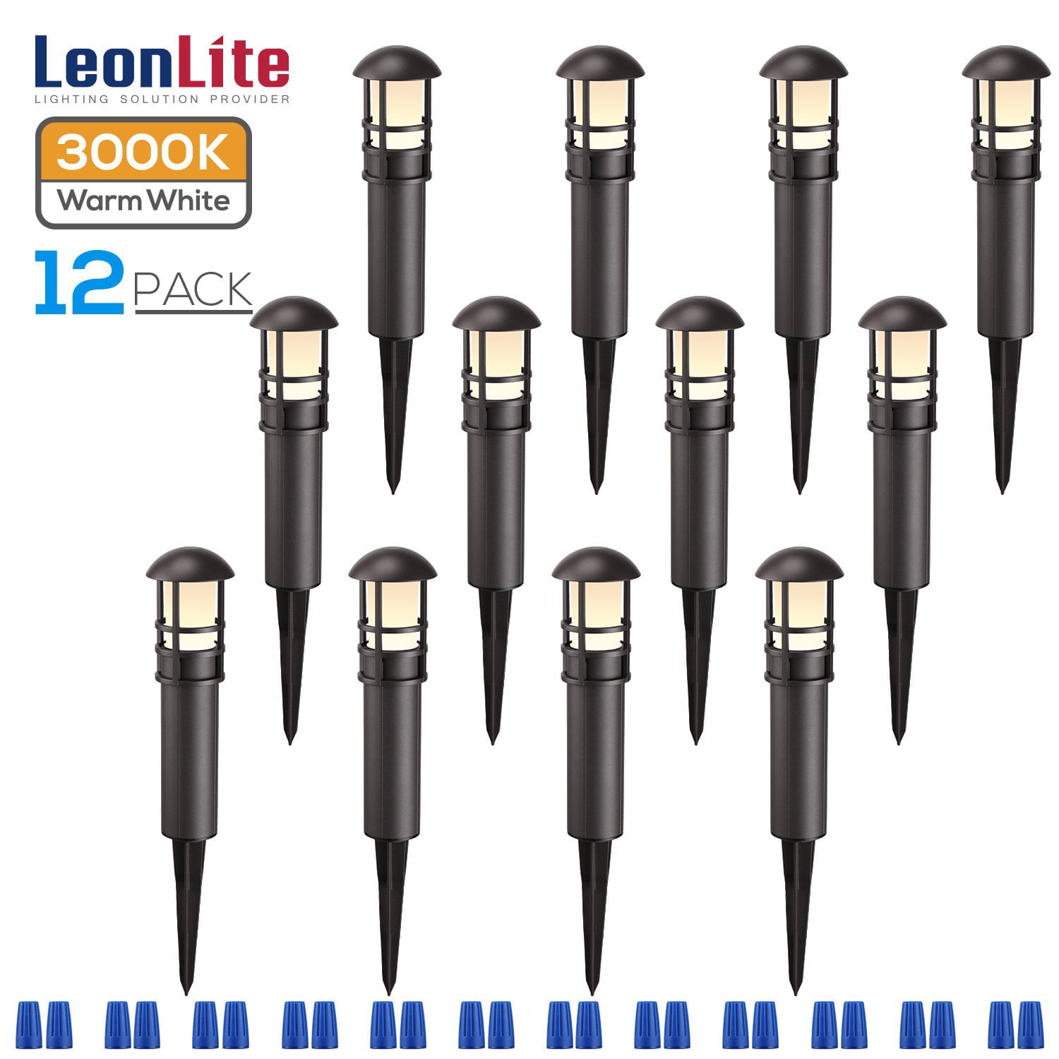 LEONLITE 12 Pack 3W LED Landscape Light， Waterproof， 12V Low Voltage， 3000K Warm White， Aluminum Housing with Ground Stake， 5 Years Warranty， for Outdoor Pathway， Lawn Path， Garden Yard