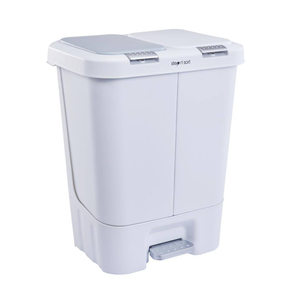 Step N' Sort 11 Gal. White Dual Plastic Trash and Recycling Bin with Slow Close Lid SNS402-W