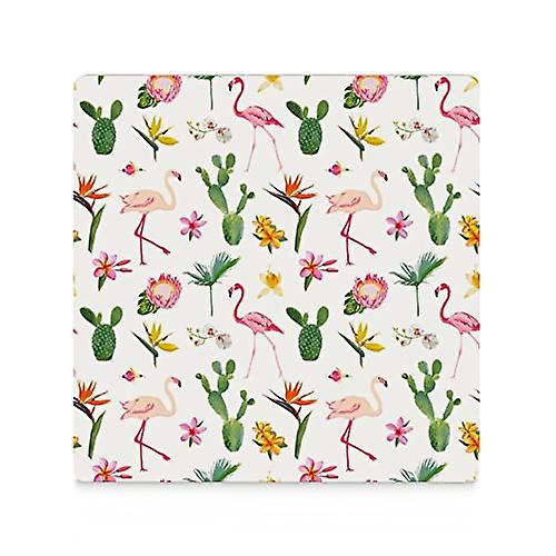 Colourlife Square Drink Coasters 4 Pcs Tropical Floral Summer Flamingo Absorbent Ceramic Coffee Coasters For Drinks With Cork Base Housewarming Gift F