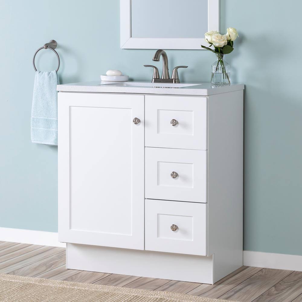 Glacier Bay Bannister 30.50 in. W x 18.75 in. D x 35.14 in. H Bath Vanity in White with White Top BA30P2-WH