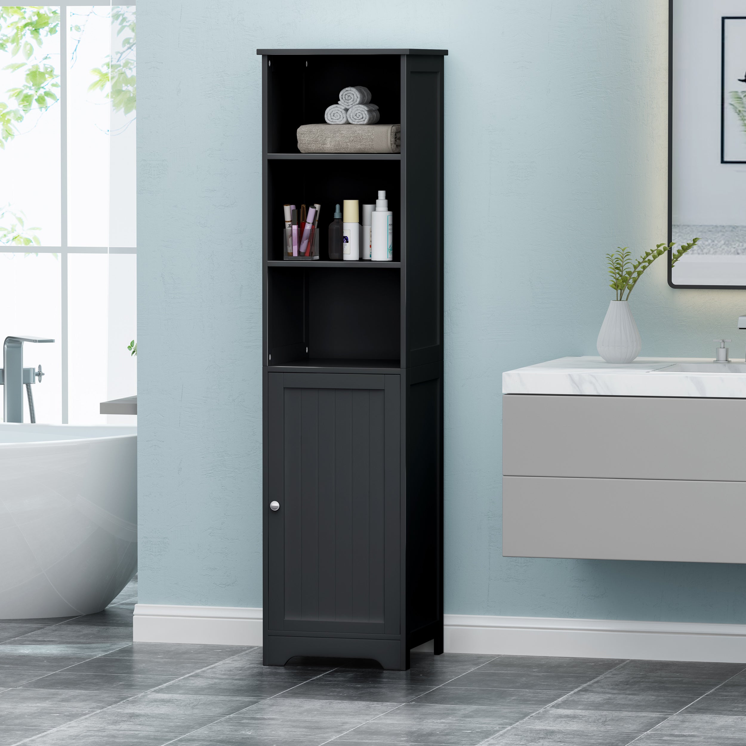 Bakari Contemporary Free Standing Linen Tower Storage Bathroom Cabinet