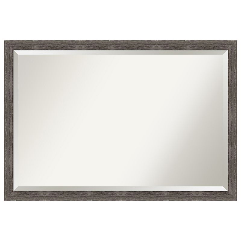 Pinstripe Lead Grey Beveled Wood Bathroom Wall Mirror