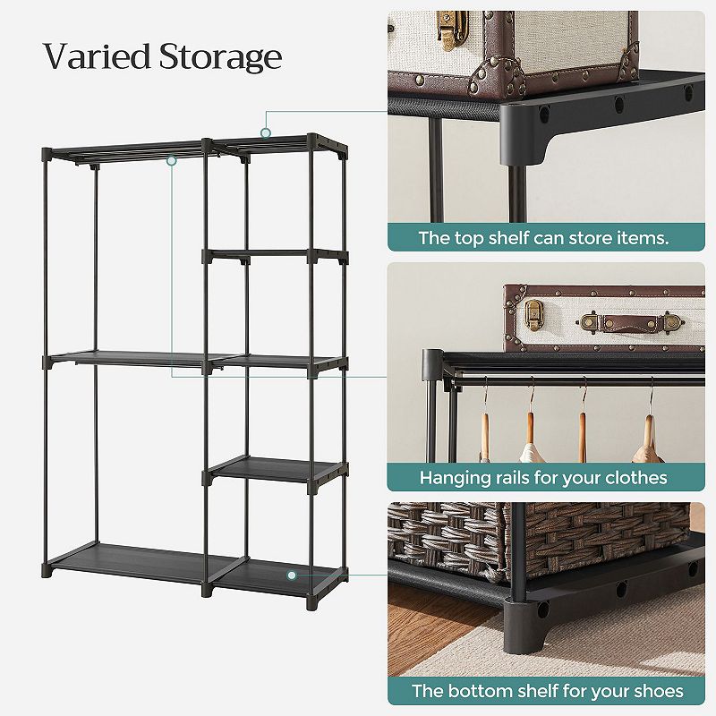 Freestanding Closet Organizer， Portable Wardrobe with Hanging Rods， Clothes Rack， Storage Organizer