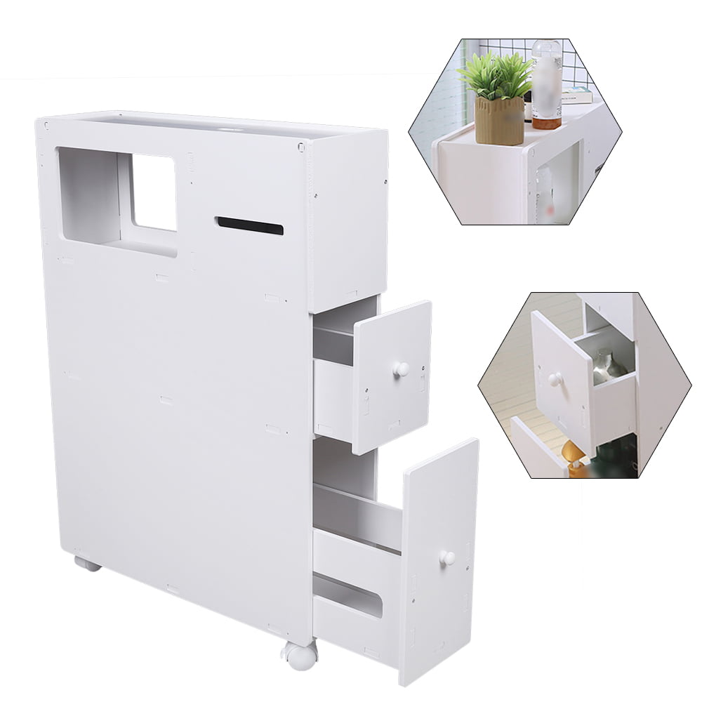 ANQIDI Toilet Side Cabinet, PVC White Low Cabinet Movable Narrow Cabinet Floor-To-Ceiling Bathroom Cabinet 20.5*6.4*29.5 In