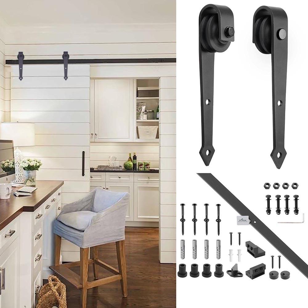 6' Interior Sliding Barn Wood Door Hardware Set Arrow Black