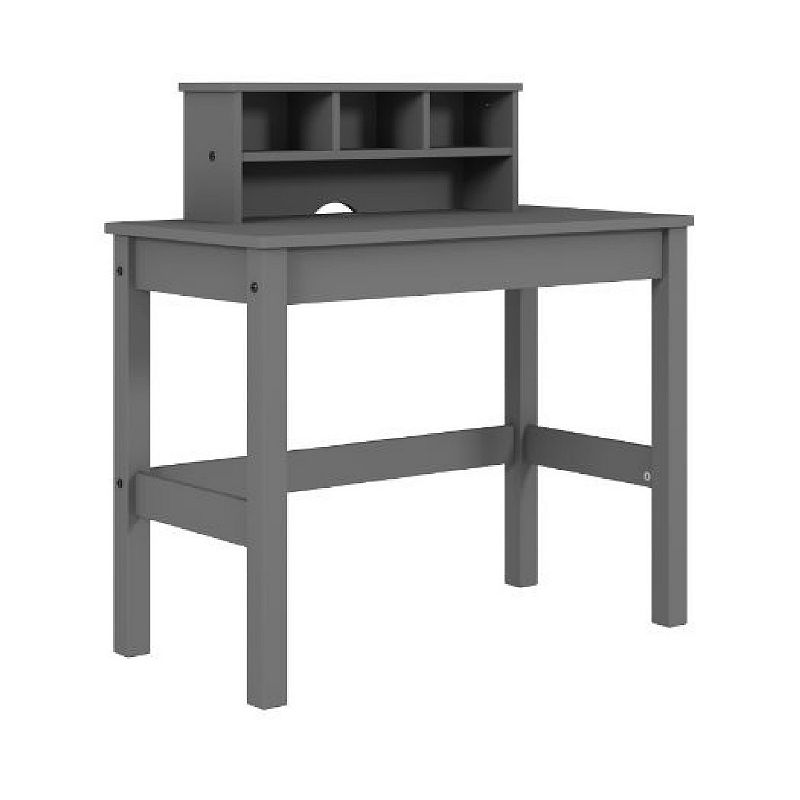 Writing Desk with Wooden Frame and Open Compartments， Gray