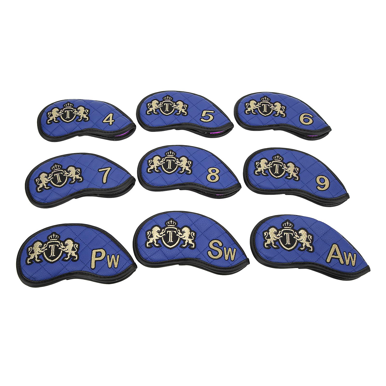 9pcs/set Pu Iron Club Head Covers Set Golf Iron Headcover Golf Rod Head Protective Coverblue