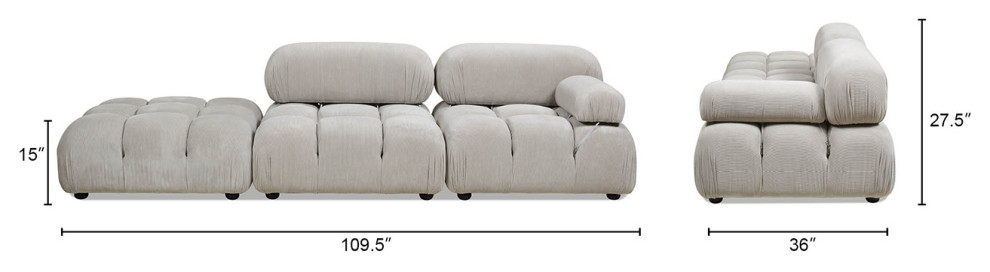 Marcel 109.5 quotBubble Modular Modern Square Tufted Single Arm Chaise Sofa   Transitional   Sofas   by Jennifer Taylor Home  Houzz