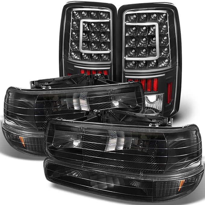 Fit 00-06 Chevy Suburban Tahoe Black Headlights+Bumper+LED Tail Lights