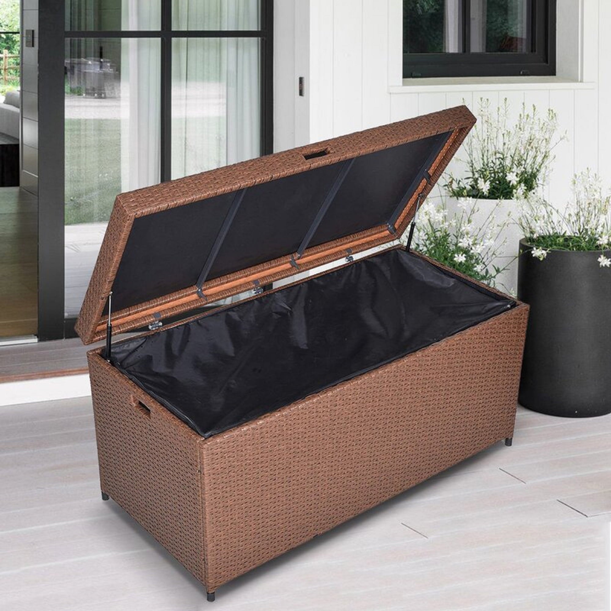 Cozyhom 140 Galllons Storage Box,Outdoor All Weather Bin Deck Box,Brown