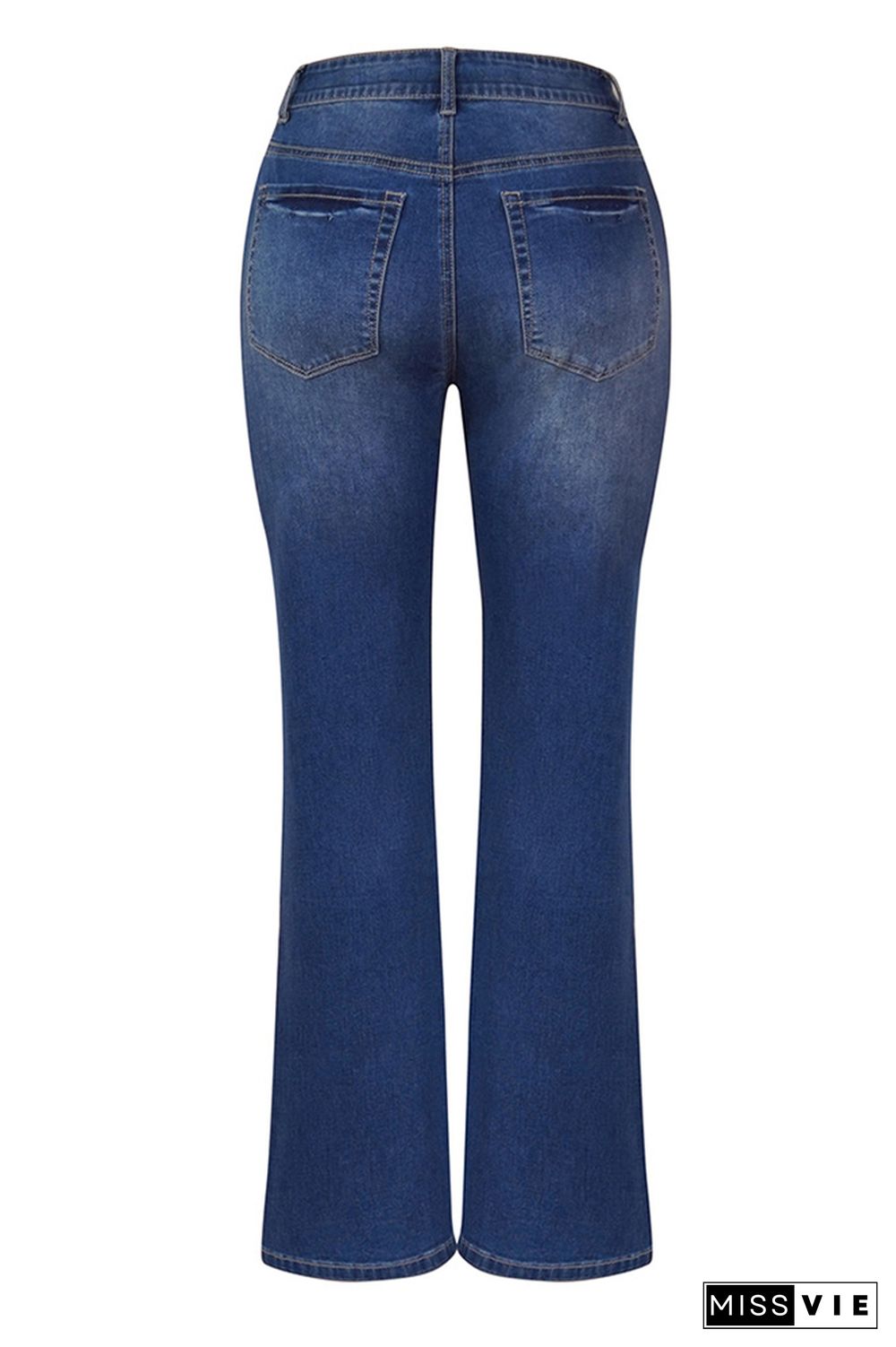 High Rise Button Wash Stretch Flare Jeans Wholesale