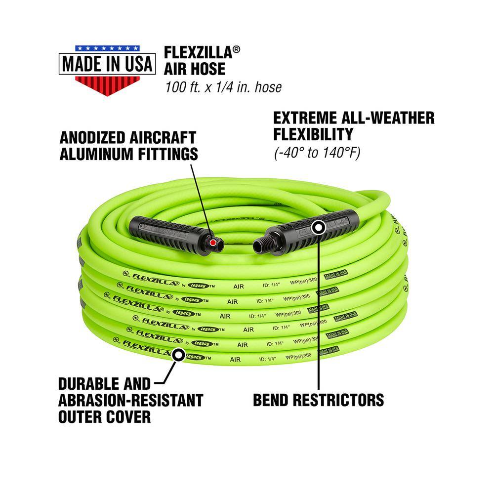 Flexzilla 14 in. x 100 ft. Air Hose with 14 in. MNPT Fittings HFZ14100YW2