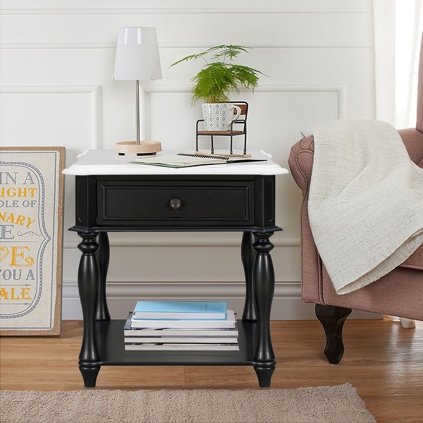 Classic Two-Tone End Table with Open Shelf and Storage Drawer