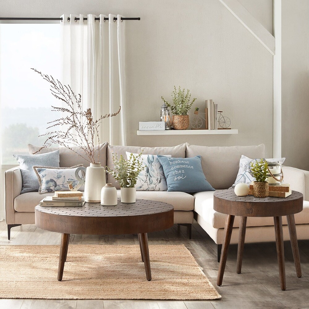 COSIEST Rustic Brown Solid Wood Coffee Table for Living Room