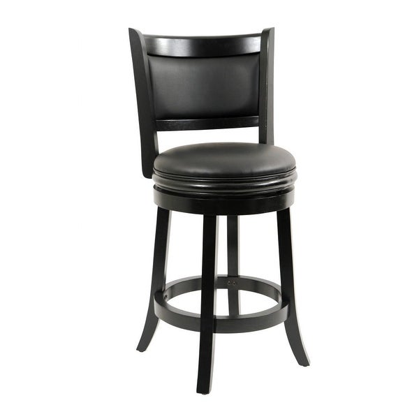 Round Wooden Swivel Counter Stool with Padded Seat and Back， Black - 37.5 H x 18 W x 19.5 L Inches