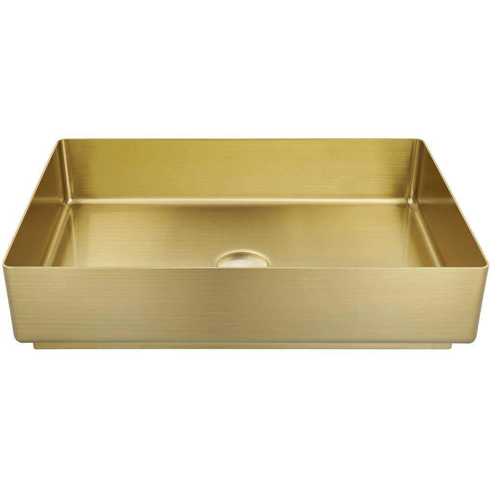 AKDY Gold Stainless Steel Rectangular Bathroom Vessel Sink with High Arc Faucet BS003-3-3-4