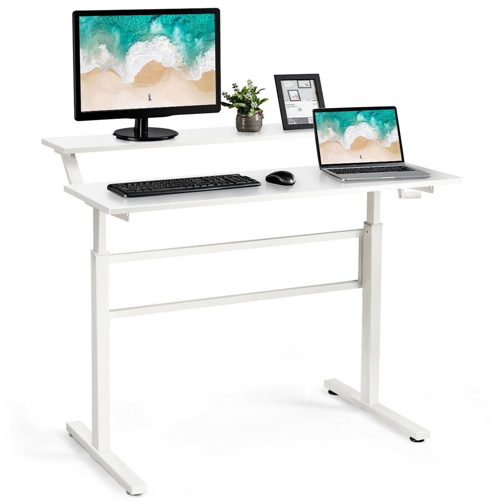 Gymax Standing Desk Crank Adjustable Sit to Stand Workstation with