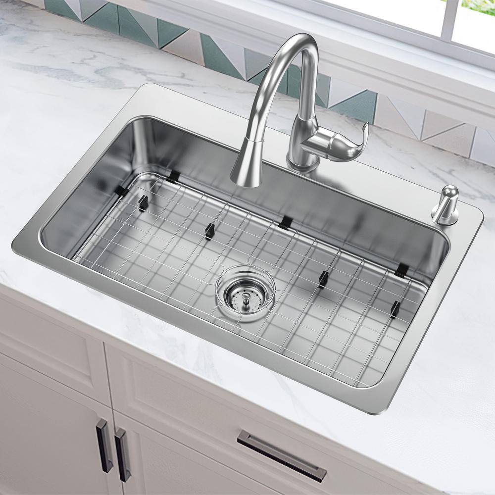 Glacier Bay Bratten Drop-InUndermount 18G Stainless Steel 33 in. 2-Hole Single Bowl Kitchen Sink with Accessories VT3322TA1ACC