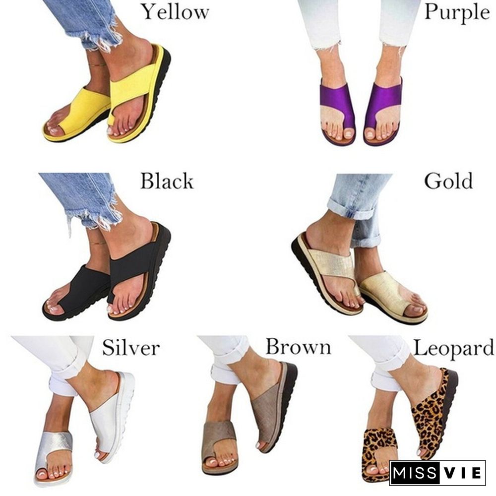 Women's Summer Fashion Beach Slippers Leather Wedges Open Toe Shoes Ladies Platform Slippers