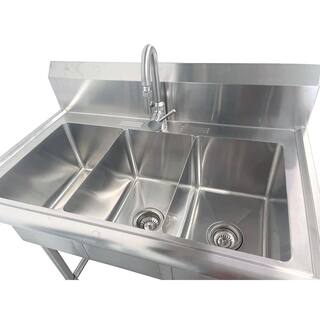 Glacier Bay All-in-One 38 in. Stainless Steel 3 Compartment Commercial Utility Kitchen Sink with Faucet U3824T