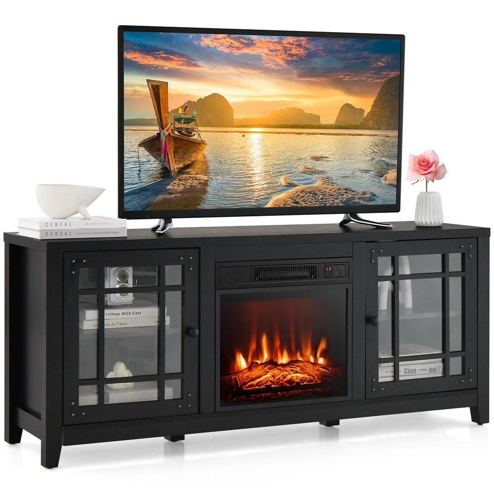 Costway 58 Inches Fireplace TV Stand for TVs up to 65 Inches with   58'' x 16'' x 25''