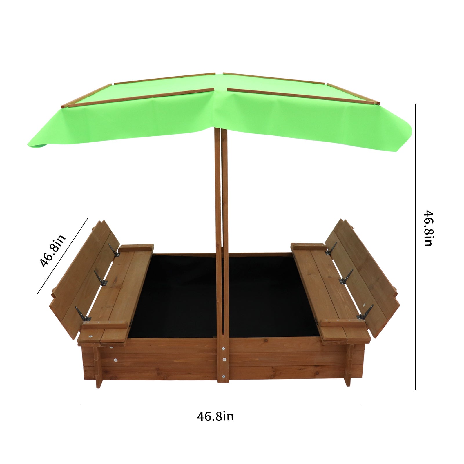 iRerts Kids Sandbox with Cover， Wooden Sandbox Children Outdoor Sand Play Station， Outdoor Sandbox with Foldable Bench Seats， and Adjustable Canopy， Sand Pit for Beach Patio Backyard Garden， Green