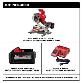 MW M18 FUEL 18V Lithium-Ion Brushless Cordless 10 in. Dual Bevel Sliding Compound Miter Saw Kit with Miter Saw Stand 2734-21-48-08-0551