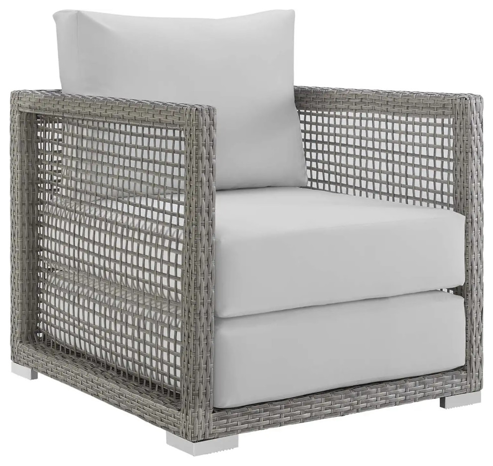 Contemporary Outdoor Lounge Chair  Cushioned Seat  ampBack With Mesh Wicker Arms   Tropical   Outdoor Lounge Chairs   by Decor Love  Houzz