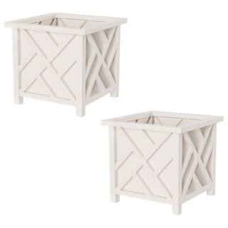 Pure Garden 14.75 in. x 14.75 in. Lattice Design White Plastic Planter Box (2-Pack) 50-LG50972