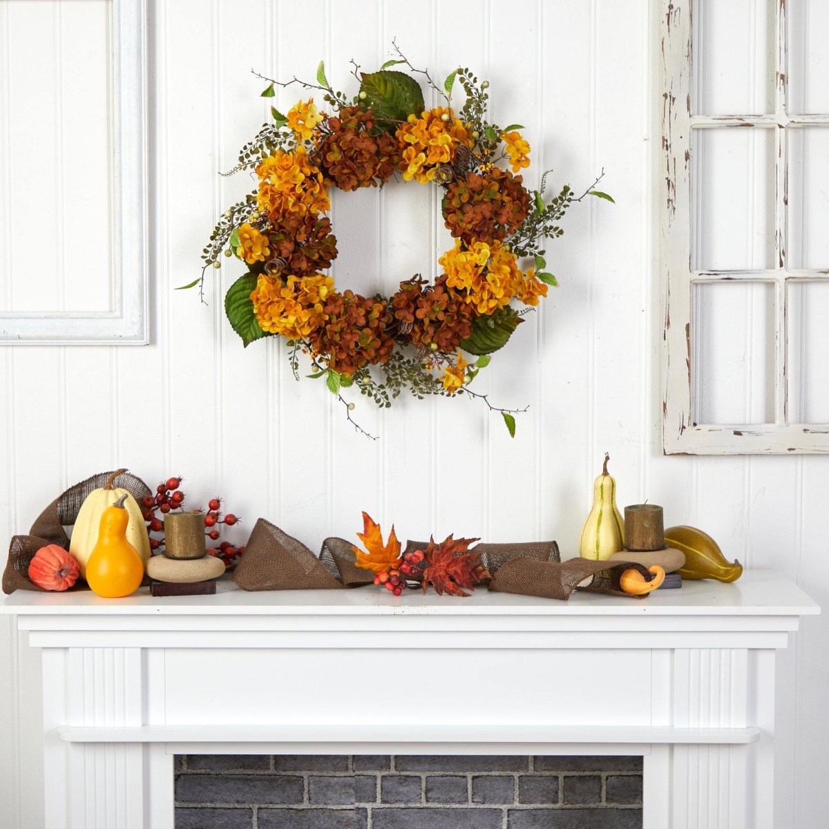 24'' Fall Hydrangea Artificial Autumn Wreath with Berries