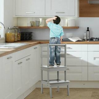 ANGELES HOME 2-Step Solid Wood Step Stool 160 lbs. Load Capacity Gray M55-8BB51GR
