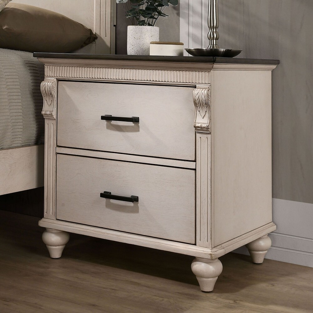 Alencon Transitional White Wood 2 Drawer Nightstand by Furniture of America