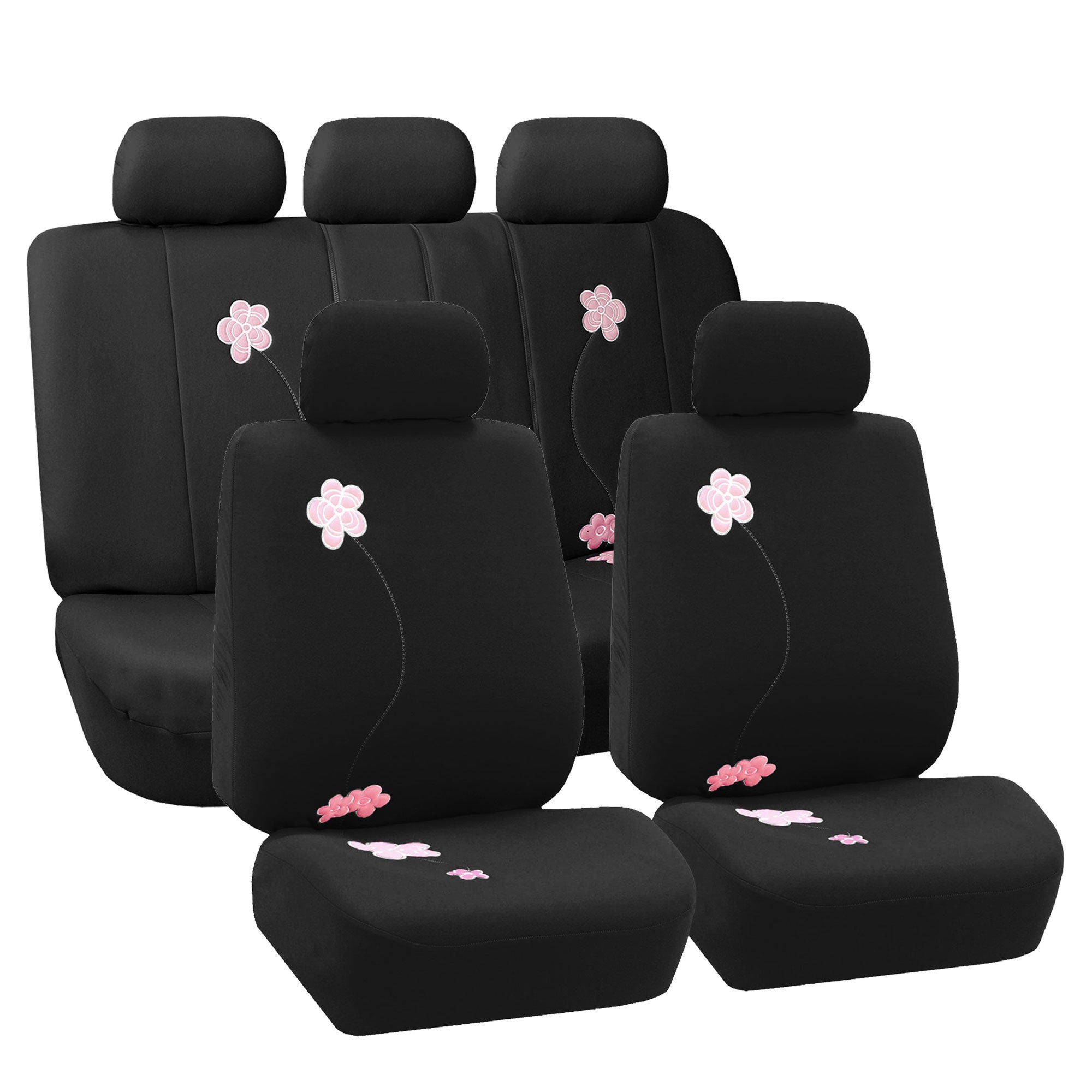 TLH Black Floral Seat Covers Full Set， Universal Fit for Cars， Auto， SUVs