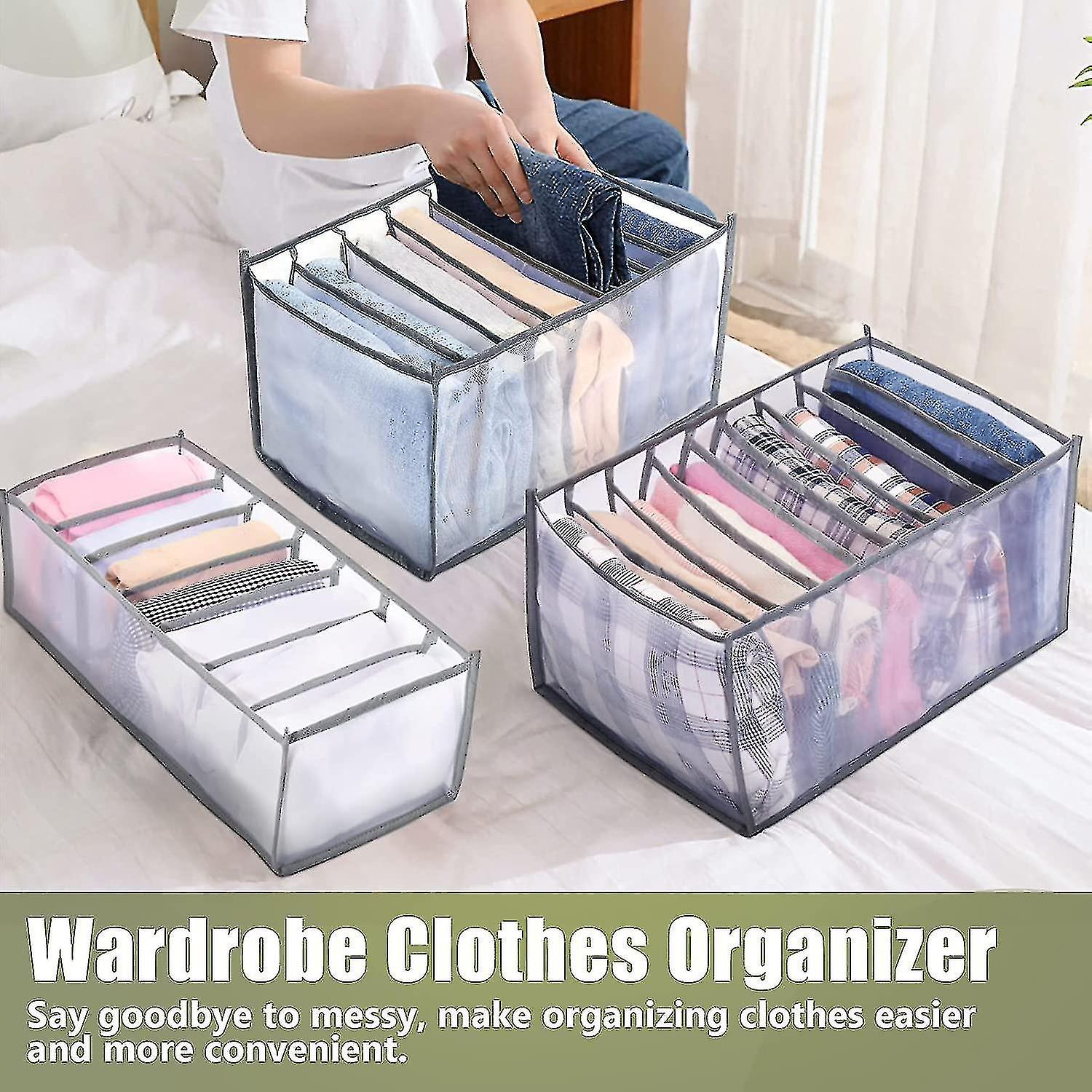 4pcs Wardrobe Clothes Organizer 7 Grids， Closet Organizers and Storage Baskets， Clothing Storage Bins，