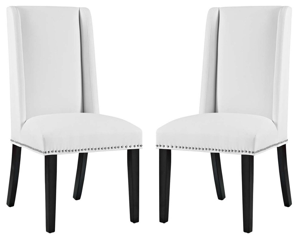 Modway Baron Vinyl Dining Chairs  Set of 2  White   Transitional   Dining Chairs   by PARMA HOME  Houzz