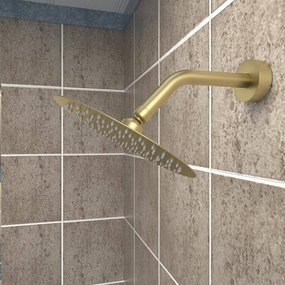 Aosspy 1-Spray Patterns with 1.5 GPM 7.87 in. Wall Mount Round Fixed Shower Head with Adjustable Temperature Flow in Gold AS-0727