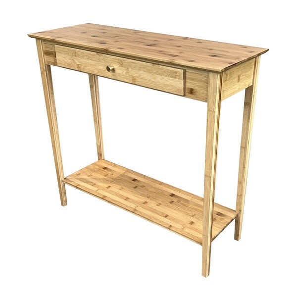 Solid Bamboo 2-Tier Console Table with Drawer