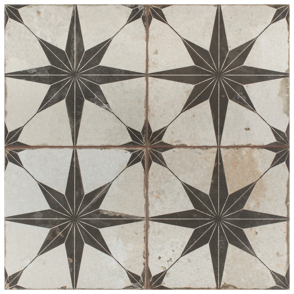 Merola Tile Kings Star Nero Encaustic 17.63\