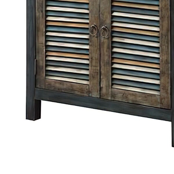 ACME Glancio Rectangular Console Table in Antique Oak and Teal