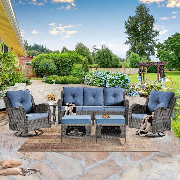 Wicker Patio Furniture Conversation Set with High Back Swivel Chairs and Storage Ottomans，Cushions Included🎃